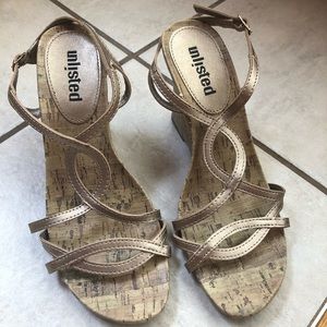Unlisted Brand Rose Gold Cork Wedged Sandals